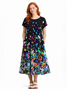Aino Finland Colorful Polka Dot Midi Dress M | Artsy Nordic Designer